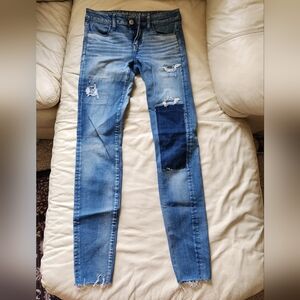 American Eagle distressed patchwork jeggings